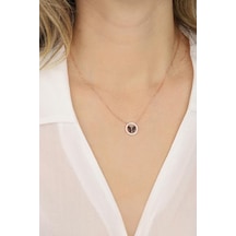 Siyah Kelebekli Halka Gümüş Kolye Rose Gold