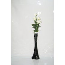 60 Cm Desenli Siyah Vazo Beyaz Gül