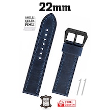 22mm Lacivert Spor Crazy Nubuk Hakiki Deri Saat Kordonu Kayış Akıllı Pimli Siyah