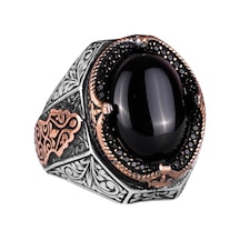 Gerçek Doğal Oniks Taş Yüzük - 925 Ayar Sert Gümüş Erkek Yüzüğü Gümüş