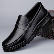 El Yapımı Kalın Tabanlı Erkek Deri Ayakkabı - Siyah