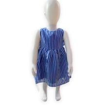 Kız Bebek Çizgi Desenli Pamuklu Şifon Elbise-11631-indigo