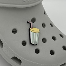 Crocs Terlik Süsü Ve Aksesuarı , Çanta Süsü Jibbitz Pipetli Çizgili Bardak 01 Görsel Figür Aksesuar Mint-sarı-pembe