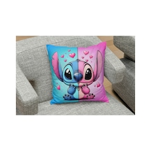 Stitch Ve Lilo Desenlı Kare Yastık Kılıfı Çok Renklı