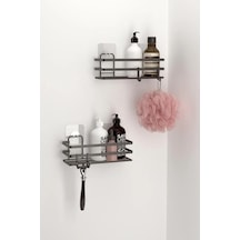 Tekno Tel St-281 Yapışkanlı Kancalı 2 Adet Düz Banyo Rafı Siyah