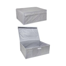Güçlü Pazar Gri 2 Adet - Kapaklı Çok Amaçlı Baza Kutu Çamaşır Saklama -Düzeleme Vb Hurç 50X40X19 Cm