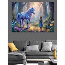 Ahşap Tablo Büyülü Ormanda Unicorn Ve Kız İnsan Figürlü Tablolar
