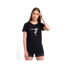 Silhouette Gymnastic Baskılı Siyah Kadın Tshirt