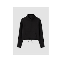 LC Waikiki Alıta Cıty Farkıyla Lcw Vision Siyah Dik Yaka Büzgülü Kadın Sweatshirt Siyah - 929818274 Siyah