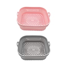 Air Fryer Silikon Kaplamalar, Kare Tekrar Kullanılabilir Air Fryer Kaplamalar Katlanabilir Pembe&gri Gri - Pembe