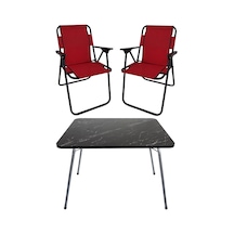 Bofigo 60X80 Granit Desenli Katlanır Masa + 2 Adet Katlanır Sandalye Kamp Seti Bahçe Takımı Kırmızı