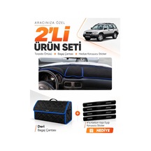 Subaru Forester 1997-2002 Uyumlu Torpido Örtüsü + Deri Bagaj Çantası + Sticker Seti - Siyah Mavi