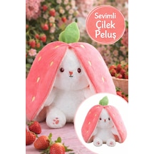 Pembe Çilek Tavşan Peluş Oyuncak 35 Cm Dönüşebilen Çilek Tavşan Yumuşak Peluş Çocuk Hediyesi Diğer