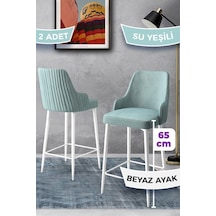 Canisa Tera Serisi 2 Su Yeşili Sandalye 65 Cm Ada Mutfak Bar Sandalyesi Babyface Kumaş Beyaz Metal Ayaklı Sandalyeler Su Yeşili Ayaklar Beyaz