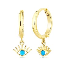 Sembol Gold Göz Altın Küpe 14 Ayar Firuze Taşlı