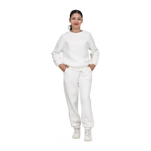Erdem Kıds Kız-erkek Çocuk Paçası Lastikli 3 İplik Şardonlu İçi Pamuklu Basic Bisiklet Yaka Eşofman Takımı Ekru Ekru