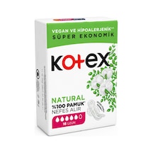 Kotex Ultra Natural Uzun Ped 16'lı %100 Pamuk Üst Yüzey, Vegan Ve Hipoalerjenik Hijyenik Ped