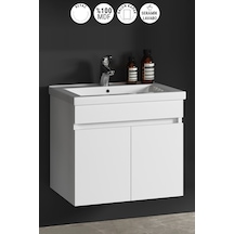 Çiğdem 55 Cm Beyaz Balon Mdf Seramik Lavabolu Asma Banyo Alt Dolabı Beyaz
