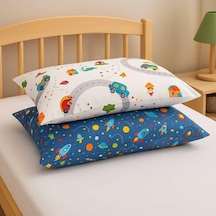 Bebek Özel %100 Pamuklu Çocuk Yastık Kılıfı 50x70 CM 2 Adet Trafik - Mavi Galaksi Desenli