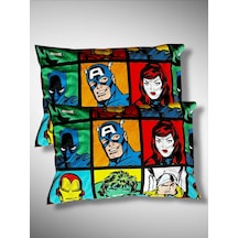 Taç Marvel Baskılı % 100 Pamuk Kumaş 2 Adet Yastık Kılıfı 50x70 C
