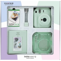 Fujifilm Instax Mini 12 Fotoğraf Makinesi + 10'lu Film + Simli Pleksi Kılıf + Pvc Albüm + Kıskaçlı Resim Standı Yeşil