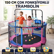 CKSpor 150 Cm Çocuk Trambolini Fileli Büyük Boy Çok Fonksiyonlu Basket Potası Ve Hamaklı 150 CM