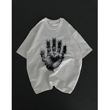 Kadın Baskılı T-shirt Kısa Kol Bisiklet Yaka Regular Fit Rahat Kalıp Günlük Tişört - Beyaz Beyaz