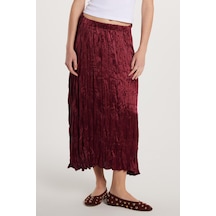 Tudors Kadın Regular Fit Desenli Saten Bordo Etek-33411 Bordo