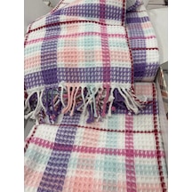 Sesli Comfort Mor Pembe Beyaz Ekose Skoç Pamuk Örme Battaniye 200x220 Çift Kişilik Battal Diğer