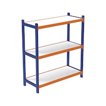 3 Katlı Ahşap Raflı İçten Oturmalı Hafif Rack - 3d Yazıcı Rafı, Depo Rafı 50x120 Cm-200 Cm Mavi-turuncu