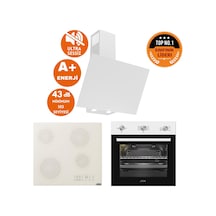 Afm Tech Ve Ferre Flume Sessiz Elektrikli Vitro Beyaz D078-SA + V5-04 + FM7301 Ankastre Set