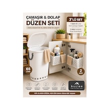 3 Lü Çamaşır & Dolap Düzen Seti 65 L Çamaşır Sepeti 2 Li Köşe Düzenleyici Beyaz - 914121475 Beyaz