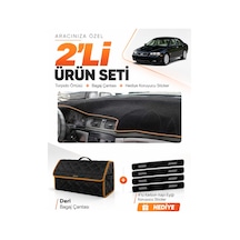 Volvo S80 1998-2006 Uyumlu Torpido Örtüsü + Deri Bagaj Çantası + Sticker Seti - Siyah Kahverengi
