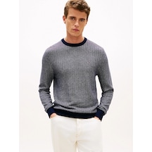 Tommy Hilfiger Mw0mw41319 Pima Ctn Cash Herringbone Crew Erkek Kazak Mavi