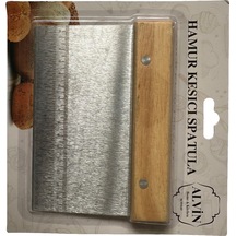 Alvin Ahşap Saplı Paslanmaz Çelik Krom Hamur Kesici Spatula - Cetvelli - 15 Cm. - 1 Adet Gri