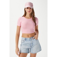 Ritnice Kadın Deal Lux Touch Yumuşak Doku Crop Pembe Bluz