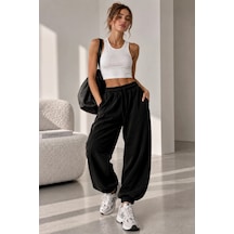 Bb Butik Basic Selanik Kumaş Jogger Pantolon Lastikli Paça Rahat Kesim My3535 Siyah
