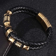 Düzensiz Desen Şekli Erkek Modası Paslanmaz Çelik Deri Bileklik Yakışıklı Erkekler İçin Klasik Doğum Günü Hediyesi Siyah