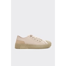 Derinet Lastik Bağcıklı Kadın Sneaker Bej Bej