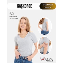 Alya Underwear V Yaka Kaşkorse Kumaşlı Kısa Kollu Bluz, Esnek Ve Pamuklu Kumaş Badi, Bej Kemik Body Gri Melanj Alya Underwear V Yaka Kaşkorse Kumaşlı Kısa Kollu Bluz, Esnek Ve Pamuklu Kumaş Badi, Bej Kemik Body Gri Melanj