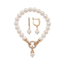 Halka Kilitli Doğal İnci Küpe Bileklik İkili Set 18 Cm / Rose Gümüş