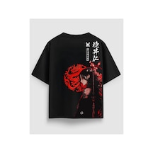 Yolo Street Unisex Oversize Siyah Tişört Japon Anime Kız %100 Pamuk Streetwear Urban Stil Siyah