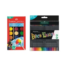 Faber Castell Hobi Ve Boyama Seti Black Edition 24'lü Kuru Boya Ve 21 Renk Büyük Sulu Boya Çok Renkli