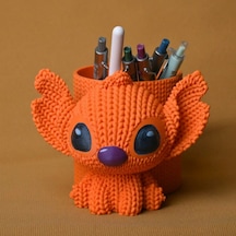 3d Baskı Knitted Kalemlik - Sevimli Karakterli Masaüstü Kalem Organizeri-turuncu Çok Renkli