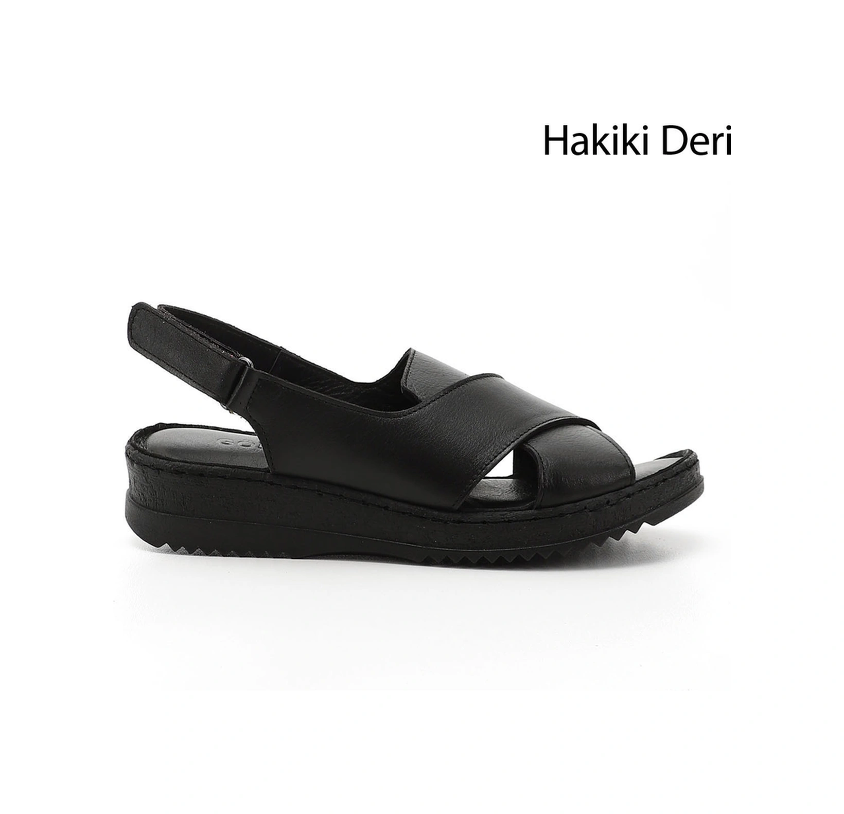 Gönderi(R) Gönderi R Kadın Siyah Cırt Bantlı Dolgu Topuk Hakiki Deri Sandalet Dyza65145836 Siyah