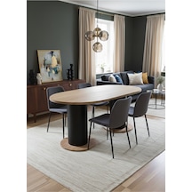 Oslo 180x90x74cm 36mm Kalın Kenarlı Oval Beyaz Sütunlu Mutfak Masası Sandalye Yok Sadece Masadır Atlantik Çam-siyah