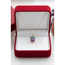 Çekirdekjewelry 925 Ayar Gümüş Kalplı Taşlı Çilek Kolye Mortaşli