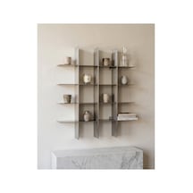 Dizör Grid Duvar Rafı 304 Paslanmaz Çelik, Fırçalı, 4 Katlı 16 Raf Panelli Duvar Rafı 80 X 95 Cm Gümüş