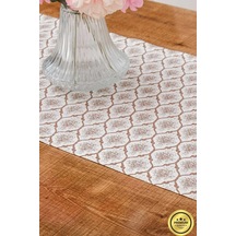 Melisa Damask Baskılı Duck Kumaş Kreme Kahve Runner 40x140 Cm 1419 Kahverengi