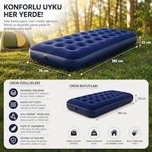 Tek Kişilik Şişme Yatak 185x76x22 cm Kadife Yüzey Kamp Yatağı Misafir Yatağı Taşınabilir Havalı Yatak
